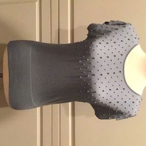 BRAND NEW PEARL-EMBELLISHED BLUE SHORT-SLEEVED TOP